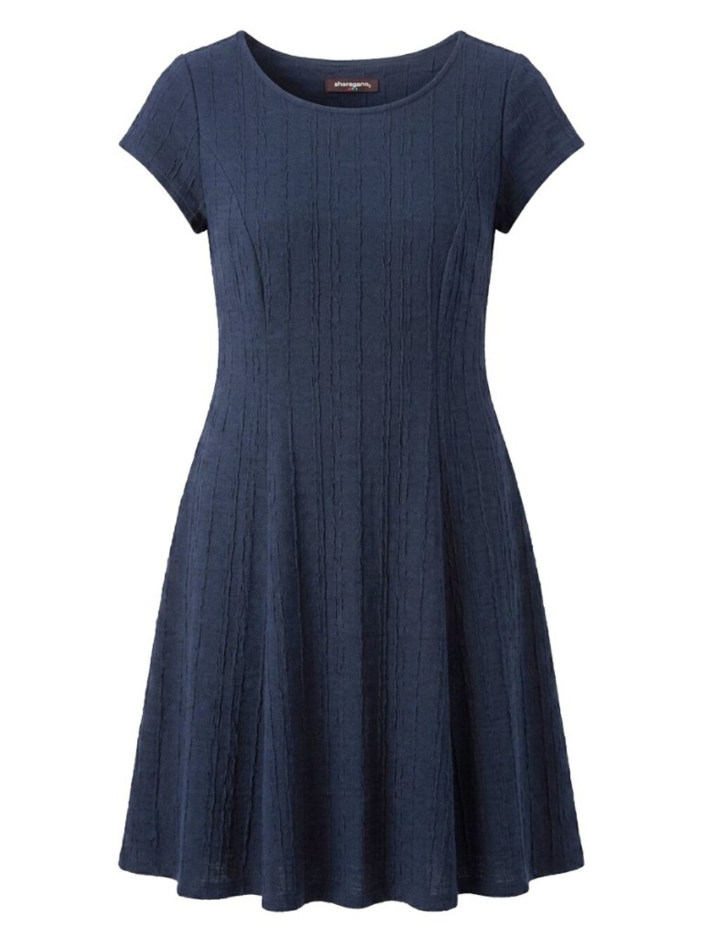 Sharagano Navy Blue Textured Fit & Flare Dress Cap Sleeve Sz 14